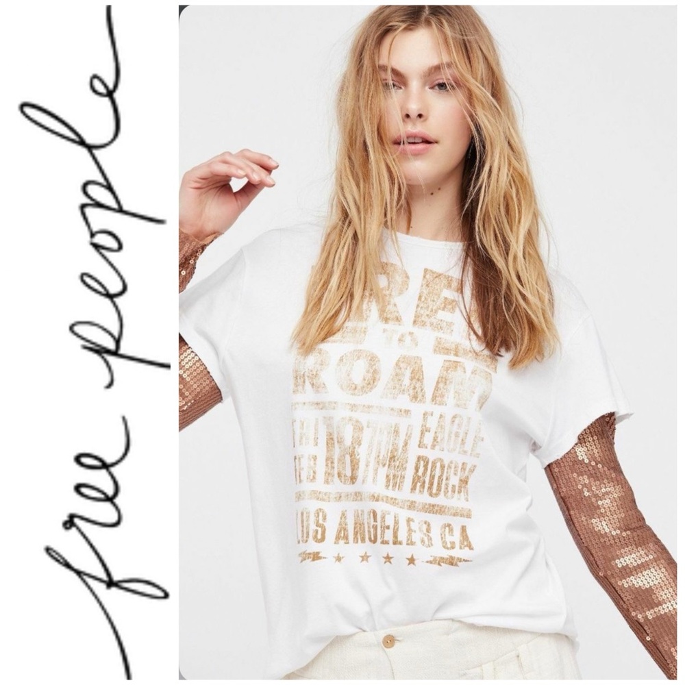 NWT Free People Backstage Tee Sequin Sleeves L